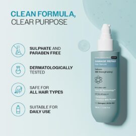 Bare Anatomy Damage Repair Hair Serum, Powered by Cera3x Technology Delivers 3x Hair Strengthening, Serum for Smoothing for Dry and Frizzy Hair, 100ml