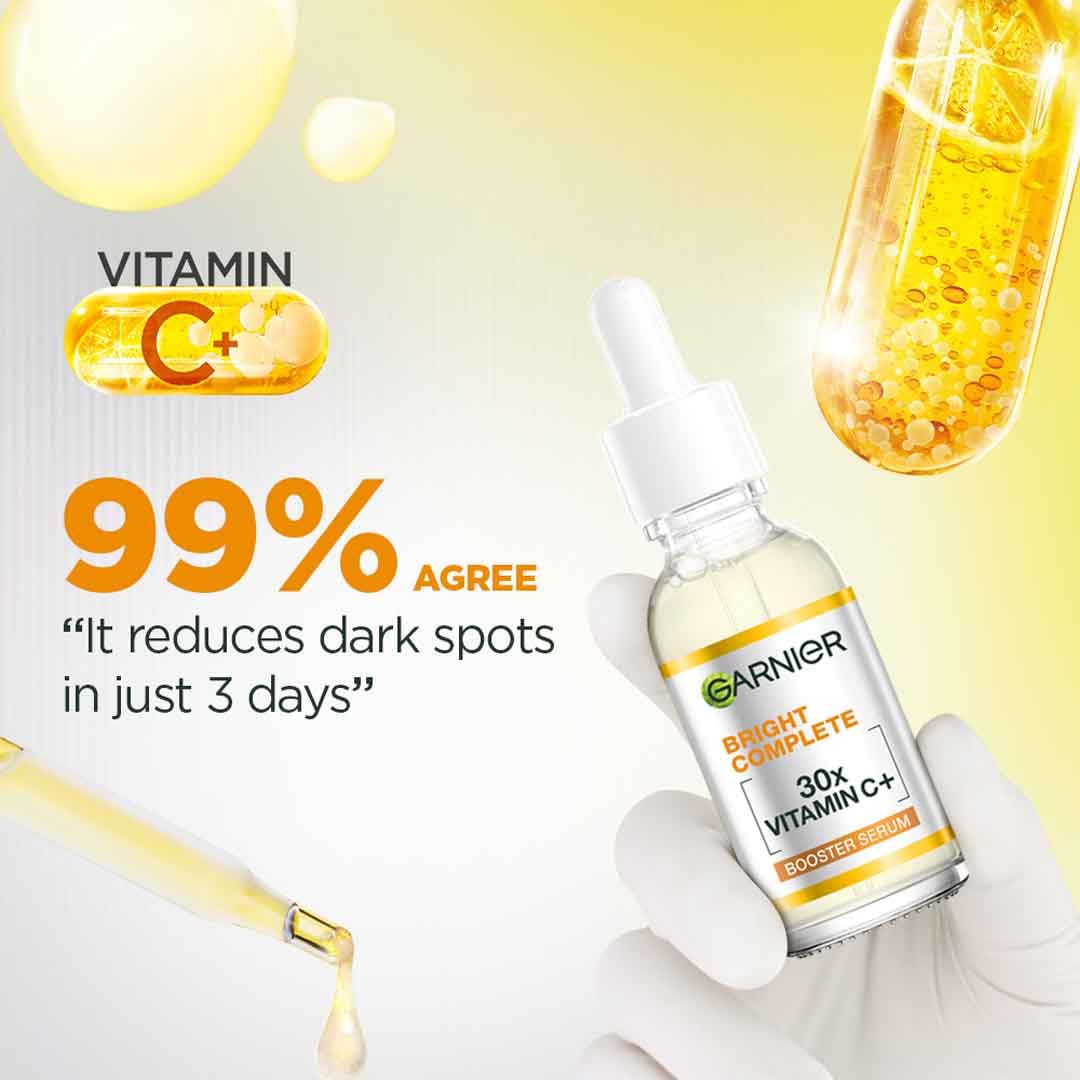 Garnier Vitamin C + Face Serum for Skin Brightening & Anti-Dark Spots|100X Stronger than Vit C |2% Niacinamide 0.5% Salicylic Acid/BHA |Suitable for Oily, Dry, Sensitive Skin |For Men & Women 30ml - Image 6