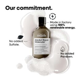 L'Oréal Professionnel Paris Absolut Repair Molecular Sulfate-Free Deep Repairing Shampoo for Damaged Hair | Repair up to 2 years of damage, in one use | 2% peptides bonder, 300ml