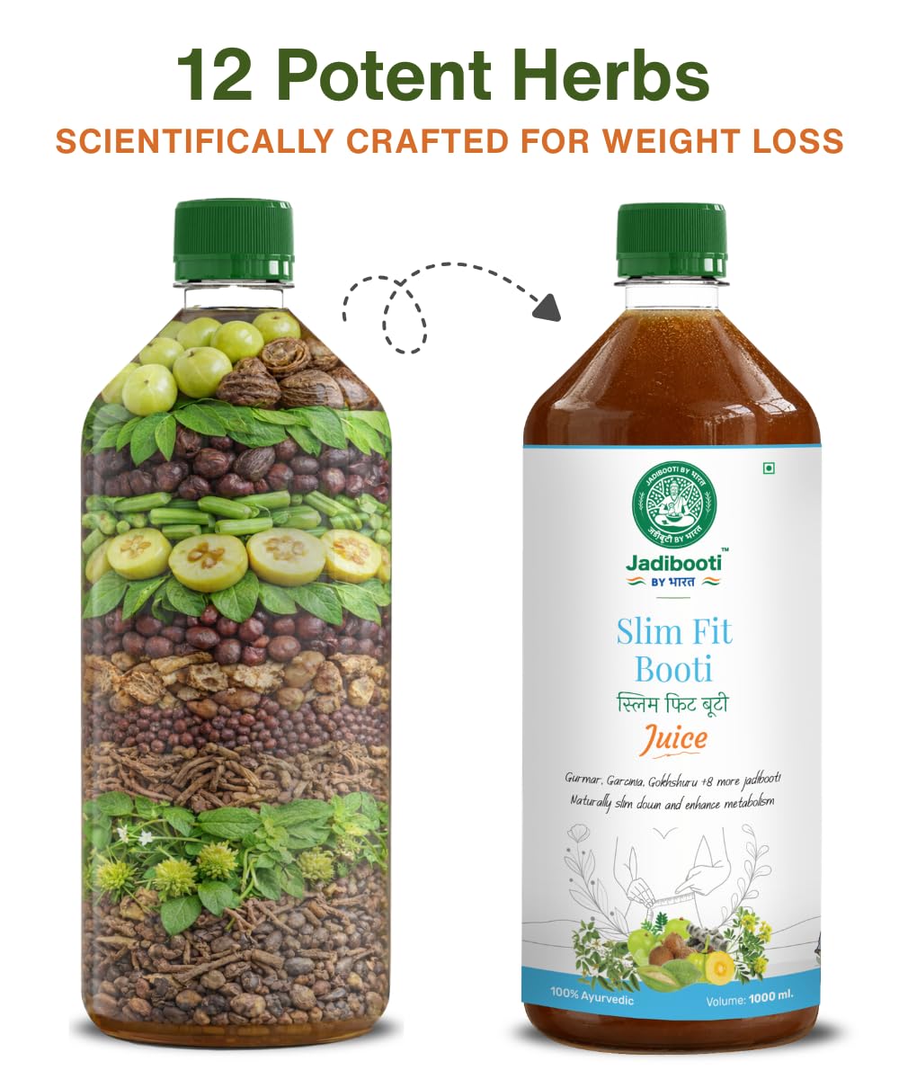 Jadibooti By Bharat Slim Fit Booti Juice | Ayurvedic Fat Burner & Weight Loss Juice for Women & Men | Slimming Herbal Drink with Garcinia, Gurmar, Gokhshura & 8+ Herbs | Weight Loss Supplement | 1000ml - Image 4