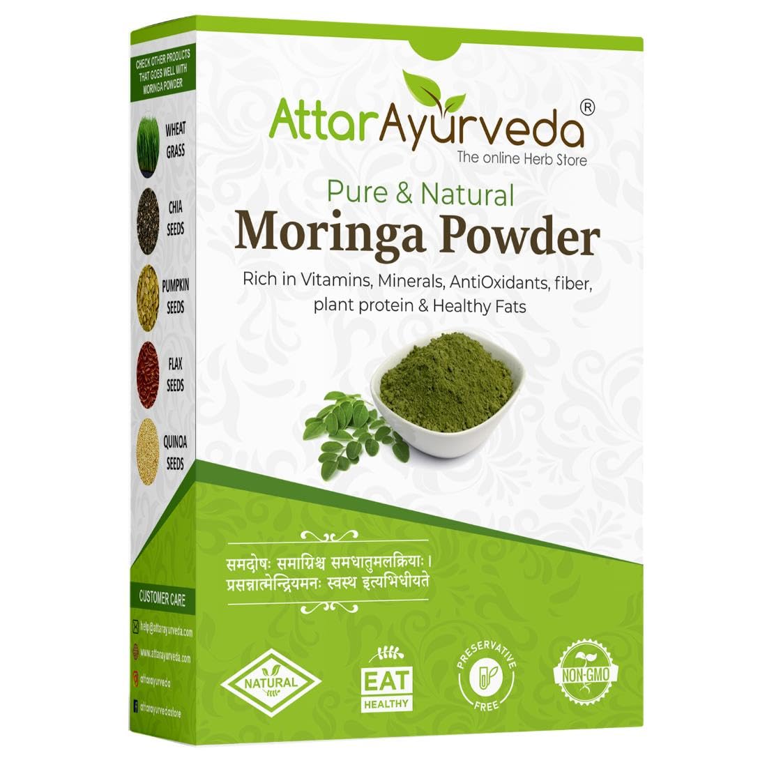 Attar Ayurveda 100% Moringa Leaf Powder (200g) | Drumstick Leaf powder | Herbal Supplement | Good for Immunity, Digestion, skincare and Haircare | 100% Natural and Preservative-free - Image 2