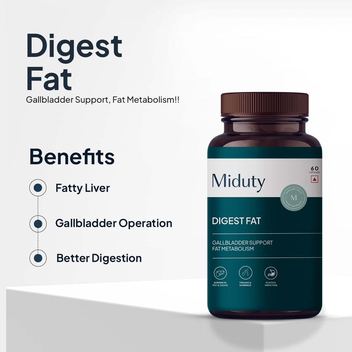 Miduty Digest Fat | Ox Bile 300 mg, Papaya Fruit Powder 100 mg | For Liver Health, Metabolism - Fatty Liver Management - Digestive Enzymes - Gut Health Supplements | 60 Capsules - Image 3