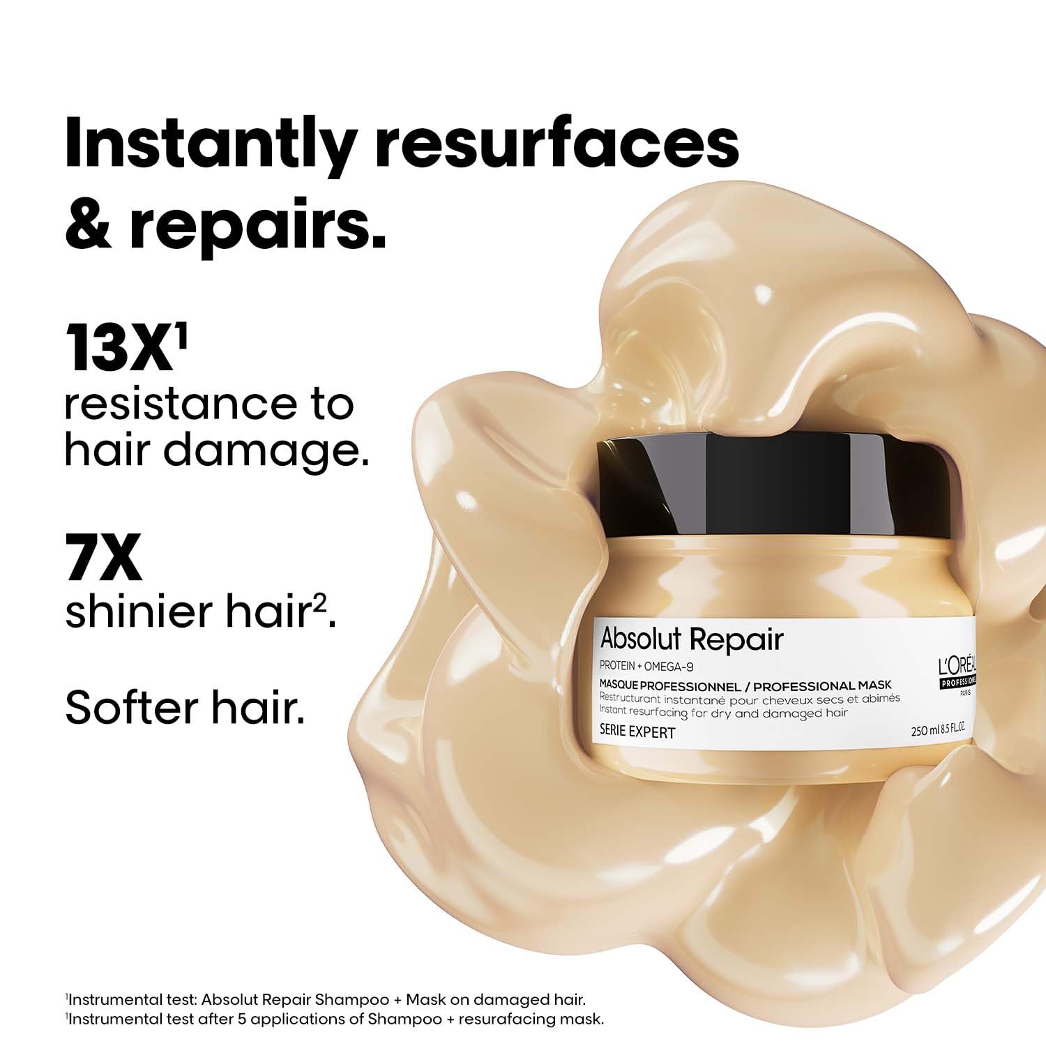 L'Oréal Professionnel Absolut Repair Mask for Dry & Damaged Hair | Professional mask for Strengthening and Repairing Hair, 13x resistance to hair damage | With Protein & Omega-9 For Men & Women, 250ml - Image 3