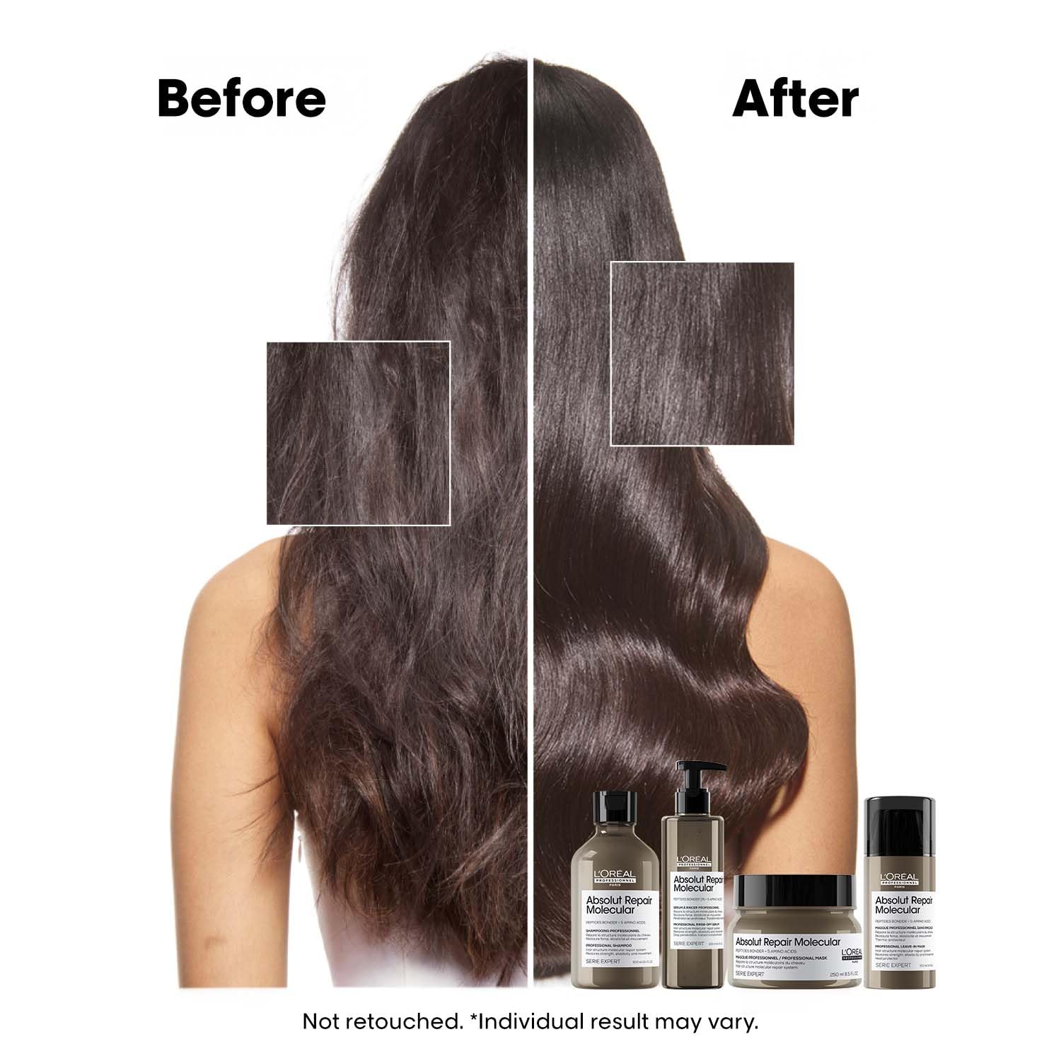 L'Oréal Professionnel Paris Absolut Repair Molecular Sulfate-Free Deep Repairing Shampoo for Damaged Hair | Repair up to 2 years of damage, in one use | 2% peptides bonder, 300ml - Image 4