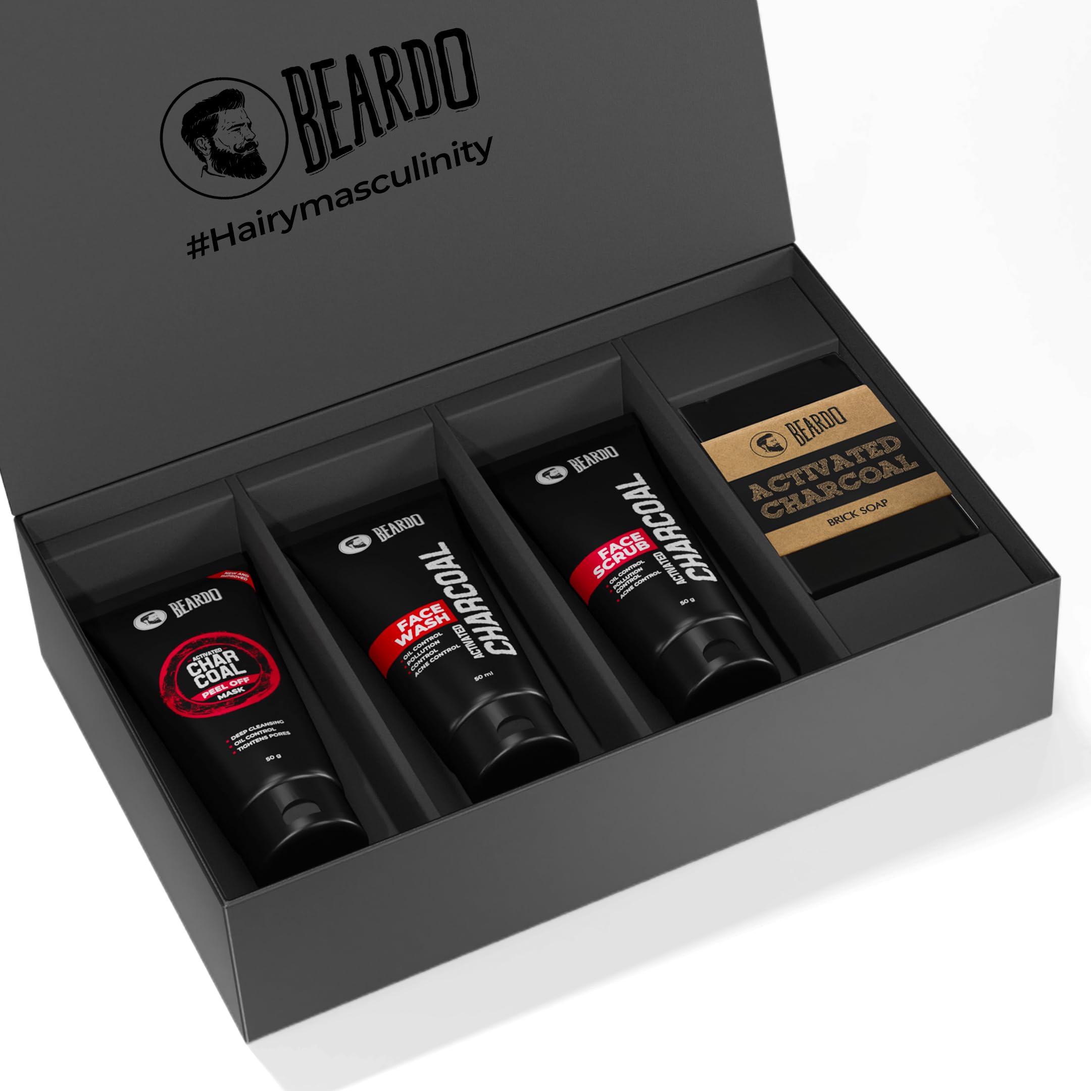 Beardo Charcoal 4-in-1 Giftset for Men | Complete Face & Body kit, pack of 4 (Facewash, Peel-off mask, Scrub, Soap) | Gift For Men | Gift for Husband - Image 2